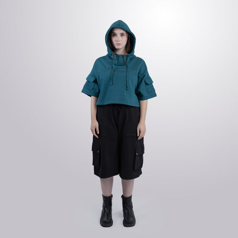 Short Sleeve Crop Fleece Hoodie