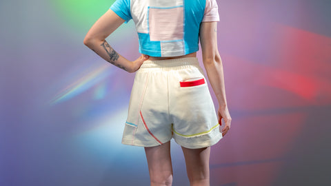Prism Rainbow-Stitch Flared Sweatshorts