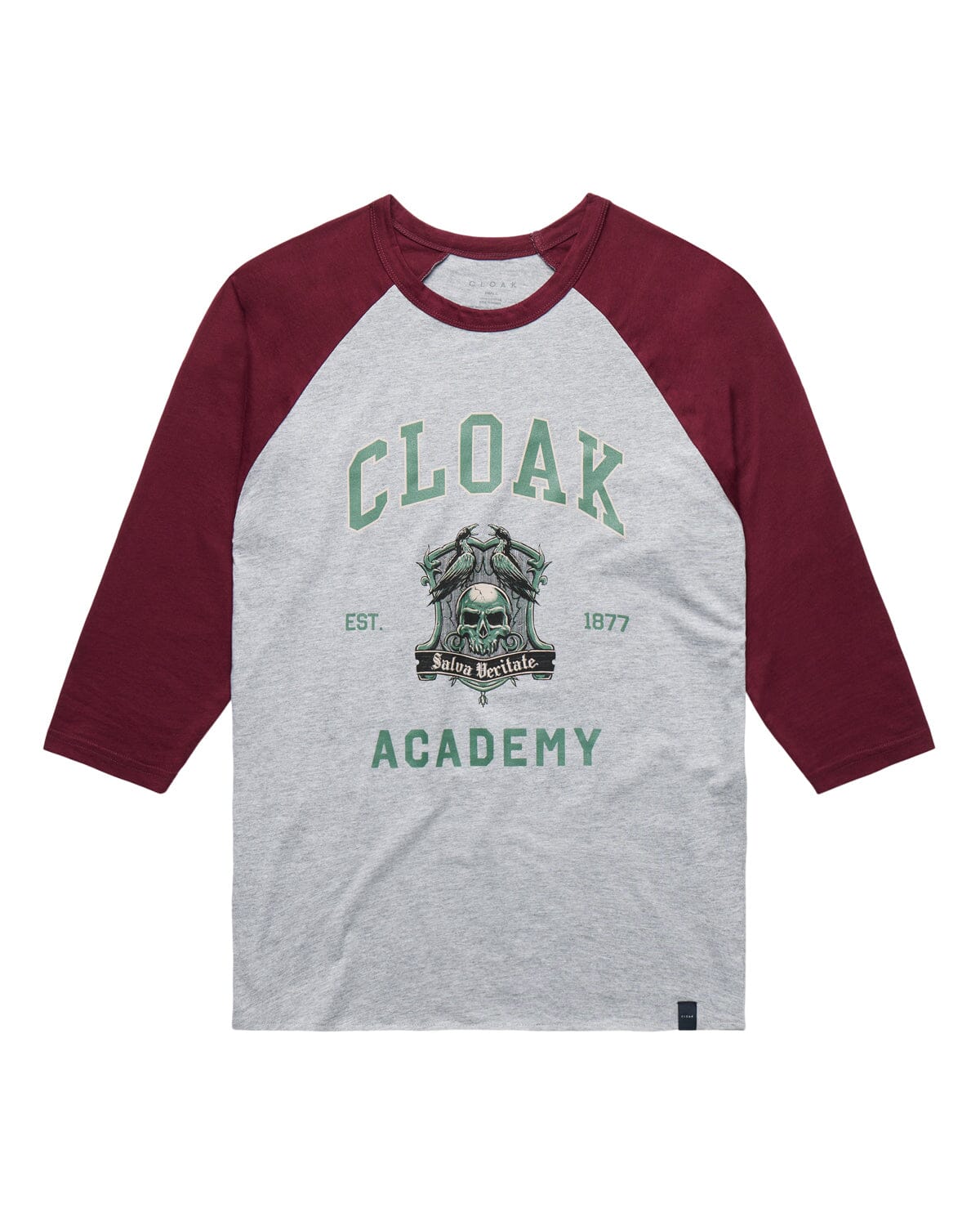 ACADEMY RAGLAN GREY/BURGUNDY TEE DARK ACADEMIA 