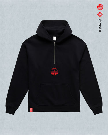 SEOLLALBLUE DRAGON 1/4 ZIP HOODIE BLK