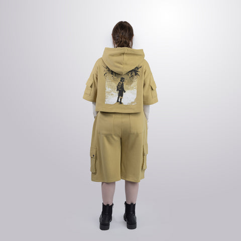 Short Sleeve Crop Fleece Hoodie