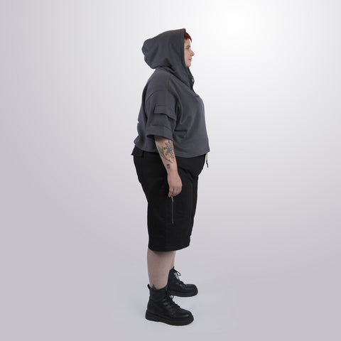 Short Sleeve Crop Fleece Hoodie