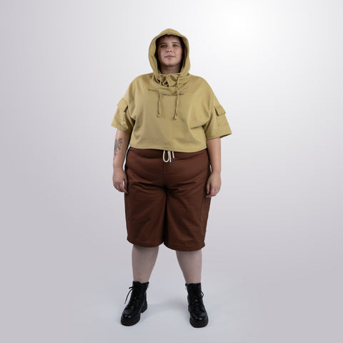 Short Sleeve Crop Fleece Hoodie