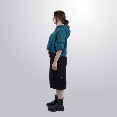 Short Sleeve Crop Fleece Hoodie