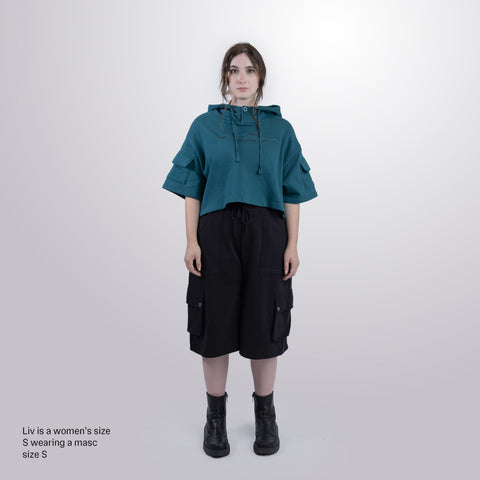 Short Sleeve Crop Fleece Hoodie